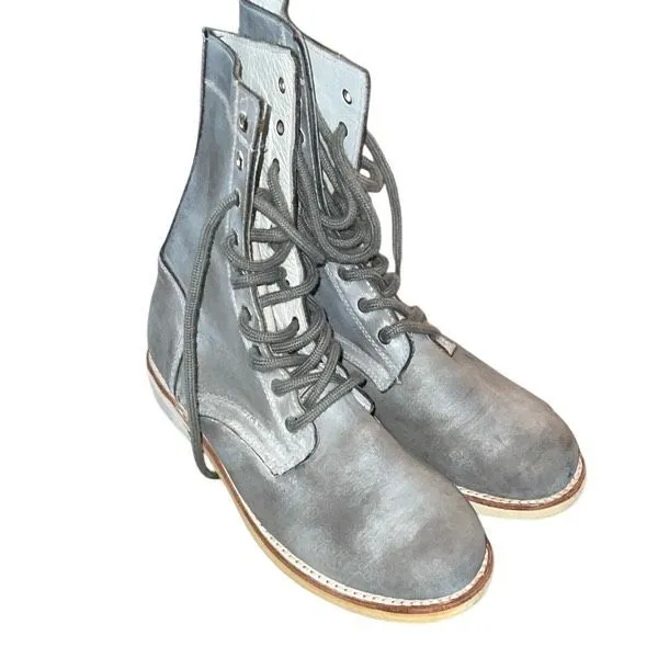 FREE‎ PEOPLE x Farlyn Robin Women's Leather Round Toe Combat Boots Gray Size 8 - Image 3