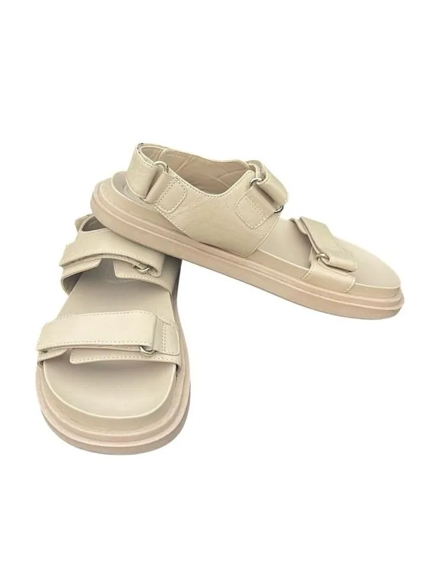 Zara Leather Platform Chunky Dad Sandals - Cream/Beige - Size 38 - Image 2