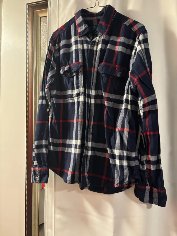 Unisex flannel button up plaid shirt Blue Size M - Image 2