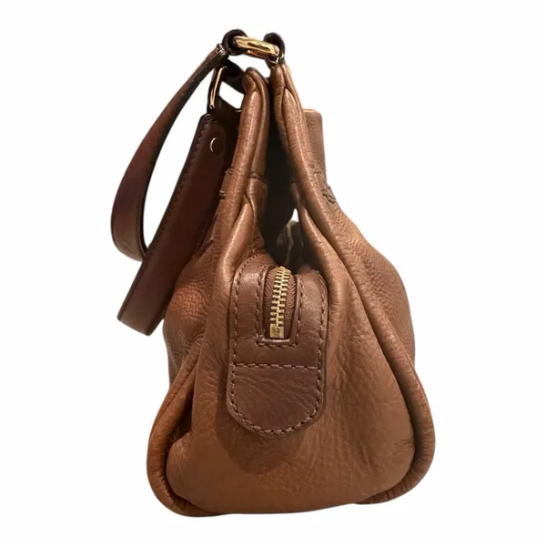 UGG‎ Brown Pebbled Leather Shoulder Bag Gold Hardware Zip Top Crossbody Purse - Image 4