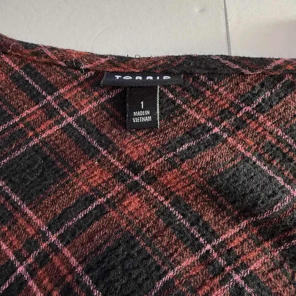 Torrid Plaid Babydoll Flannel Crinkle Gauze‎ Smocked Tie Waist Top Size 1X - Image 12