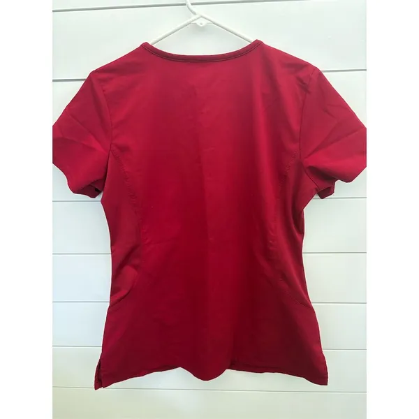Purple Label Yoga Women's Red V-Neck Scrub Top M Short Sleeve Workwear‎ - Image 3