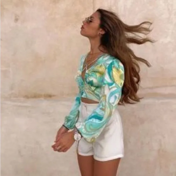 Zara Sea Green 70s Printed Retro Holly Crop Top - Image 11