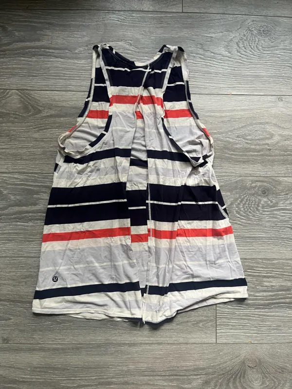 Lululemon Orange Blue Gray Striped Open Back Active Workout Tank Yoga Pilates - Image 2