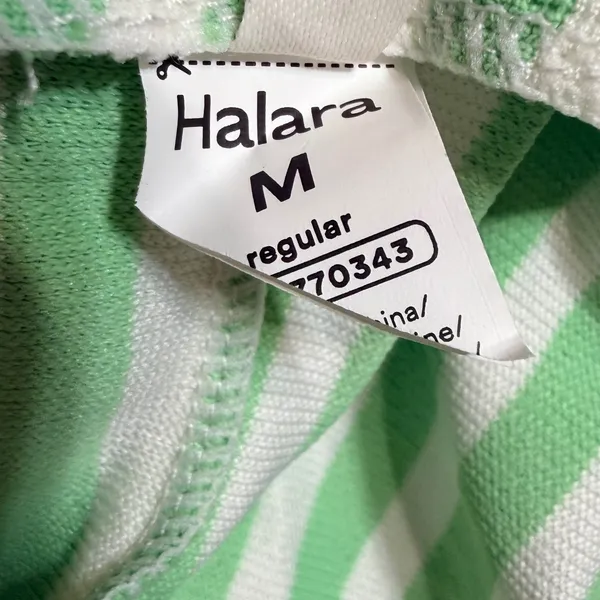 Halara Green White Striped Wide Leg Bib Overalls Pockets Medium Regular - Image 9