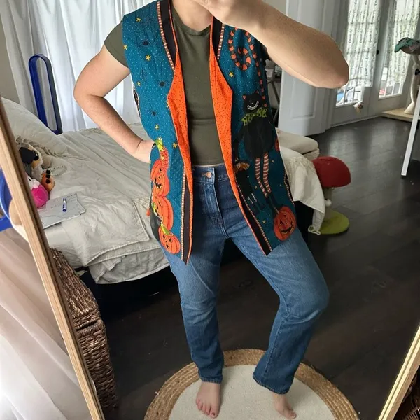 Vintage Handmade Ghouls Night Out Women’s Vest See Measurements Halloween Fall G - Image 2