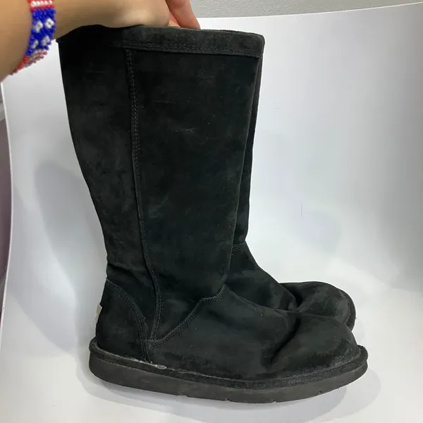UGG Australia black tall boots side zipper black suede women's size‎ 7 trendy - Image 3