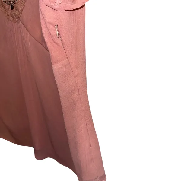 NYC Design Co Pink Embellished Blouse V Neck Sheer Sleeves Dressy Top‎ L - Image 2