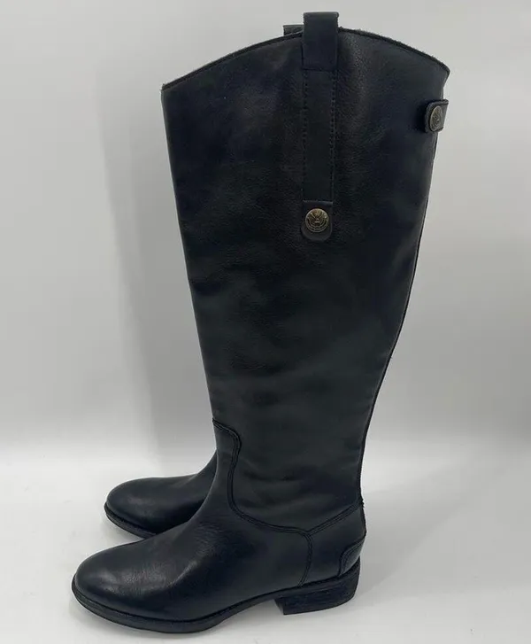 SAM EDELMAN Penny Boots Size 5 Black Leather New with * Flaws Tall Zipper Winter - Image 2