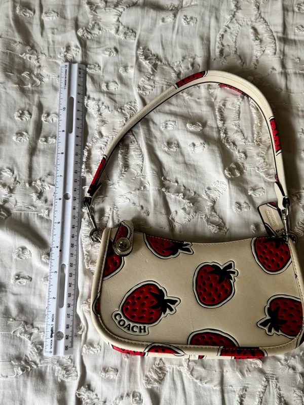 Coach Cream Leather Crossbody with Red Strawberry Print - Image 10