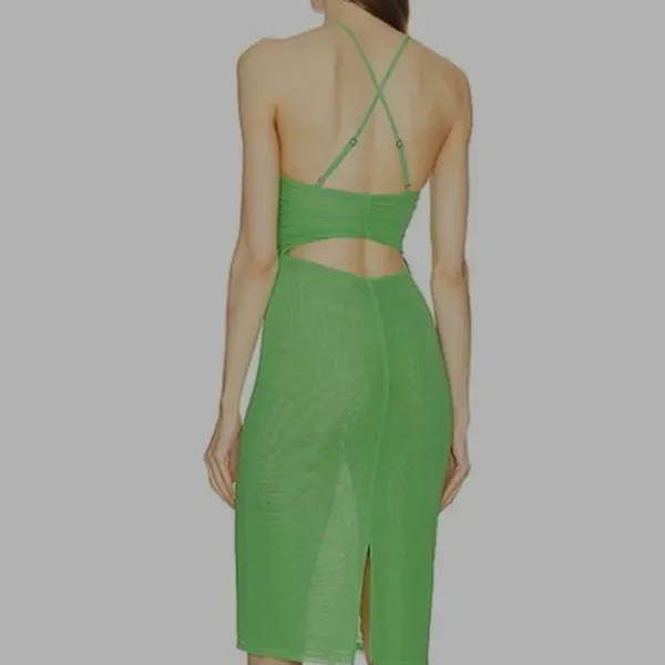 Michael Costello x REVOLVE Mesh Cut Out Knee‎ Length Dress in Kelly Green - Image 11