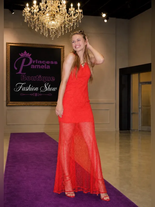 Red Orange Long Mesh Bottom Dress-Small - Image 2