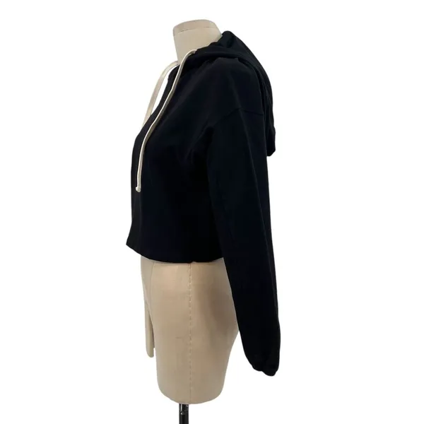 Monrow Black‎ Cropped Pull Over Hoodie Sweatshirt Size XS - Image 7