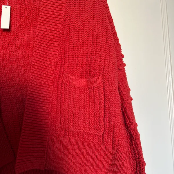 Madewell Bobble Cotton Pom Pom Cardigan Sweater in Kilt Red XSMALL NWT - Image 5