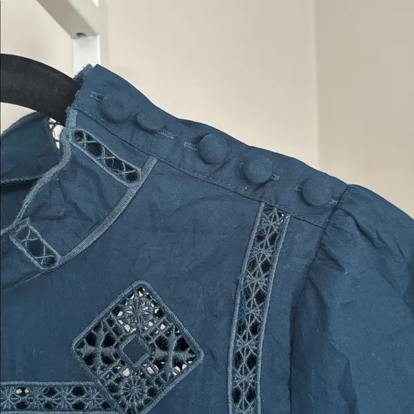 Free People Another Eternity Navy Blouse w Embroidered Crochet Details Size XS - Image 4