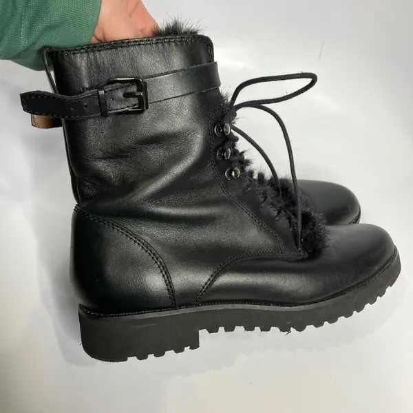 Franco Sarto canon black leather‎ combat boots faux fur trim women's size 8 - Image 3