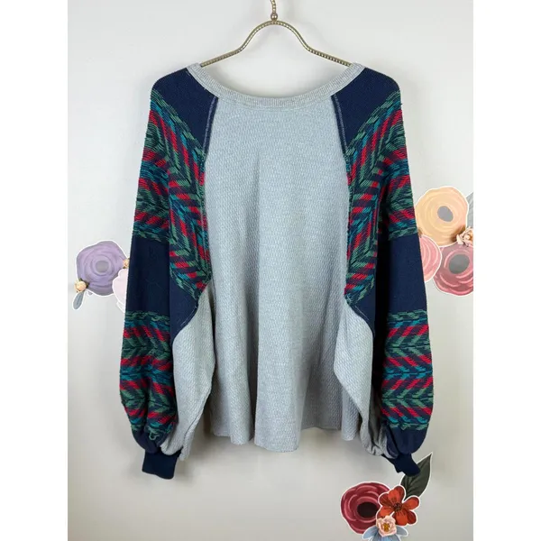 We The Free Rainbow Dream Bohemian Gray Oversized Thermal Sweatshirt - Size - XS - Image 6