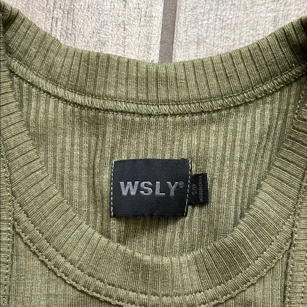 WSLY Sage Green Ribbed Midi Dress - Image 2