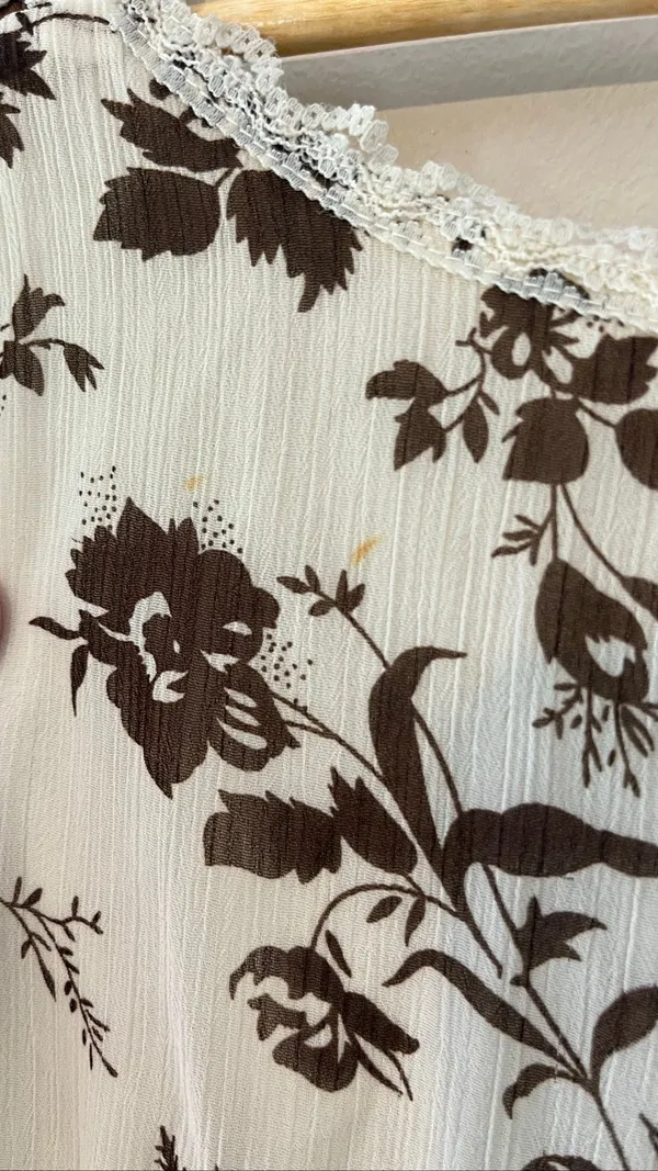 Vintage Y2K Brown Floral Fairy Grunge Hanky Hem Lace Tank Top Large - Image 5