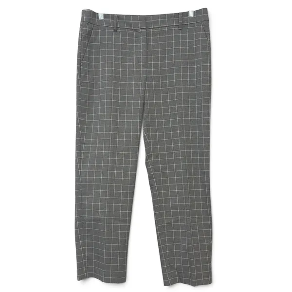 LOFT Grey Windowpane Plaid Straight Leg Trousers Dress Pants Womens Mid Rise 10 - Image 3