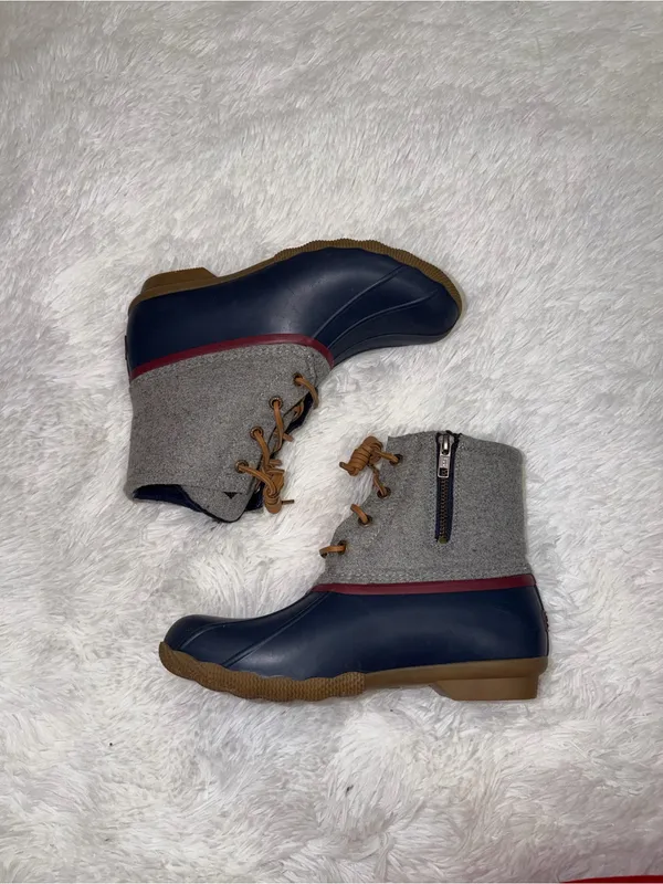 Sperry Top Sider Waterproof Navy and Gray Lace-Up Boots size 7 Red Trim - Image 2