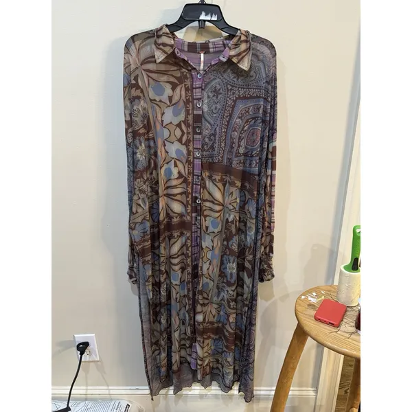 Free People Naomi Maxi Top is a button-front shirt dress Size Small Sheer - Image 4