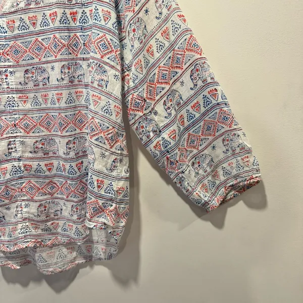 Roberta Roller Rabbit Elephant Print‎ Gauze Lightweight V-neck Blouse Top Medium - Image 5