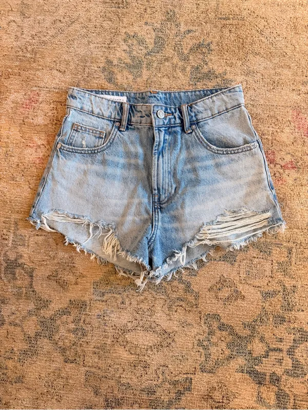 ZARA EUC TRF Ripped High-Waisted Denim Shorts - Image 4