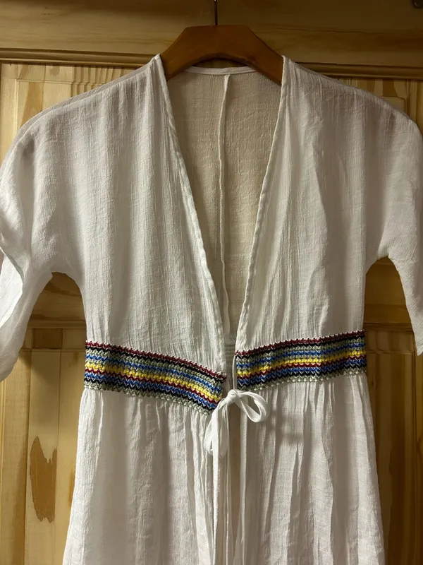 Ivory Cotton Maxi Cover-Up with Colorful Waist Embroidery - Image 2