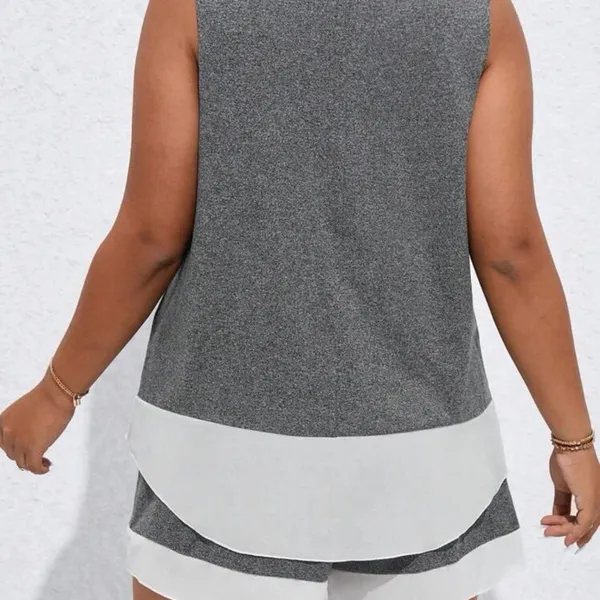 Lune Two Tone Tank Top & Drawstring Waist Shorts - Dark Grey - Size M - Image 4