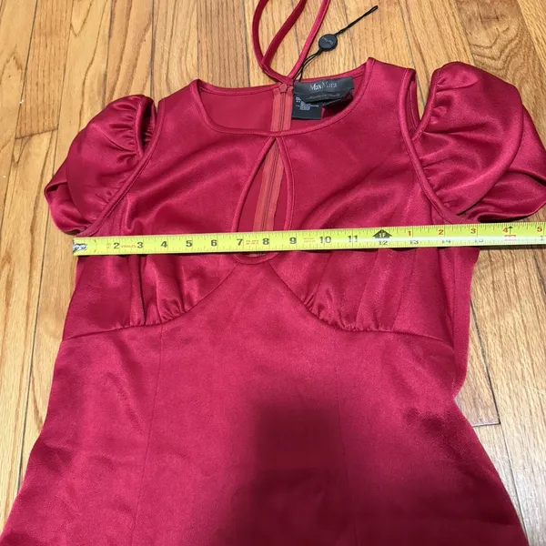 MaxMara NWT Satin Red Cut-Out Cap Sleeve Cold Shoulder Mini Dress Size 2‎ - Image 6