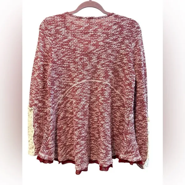 Entro Womens Red Marl Knit Babydoll Top Crochet Lace Cuff Mesh Hem Size‎ L T5735 - Image 5