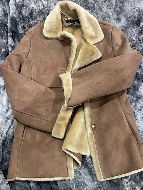 Jones New York Suede Shearling Jacket - Brown & Cream - Image 2