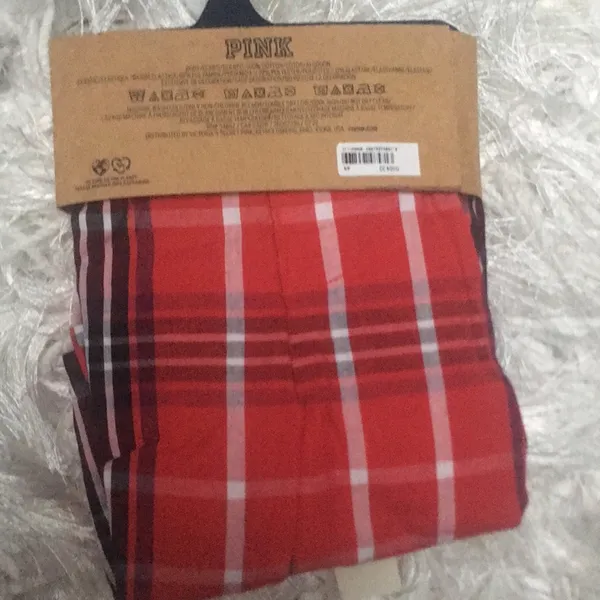 PINK - Victoria's Secret New Cotton Oversized Holiday Plaid Boxer Sleep Shorts with Fold Over Waistband - Image 2