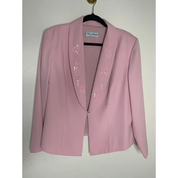 Vintage Pink Sheath Maxi Dress w Blazer Formal Wedding Embellished Sz 16 - Image 7