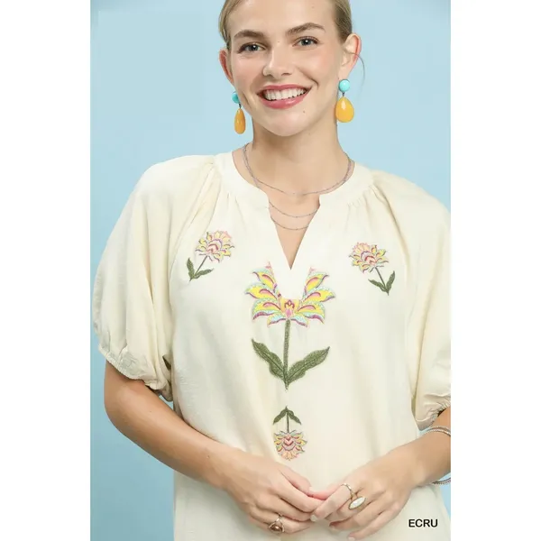 Umgee Embroidered Floral Babydoll Dress - ECRU - Medium - Image 4