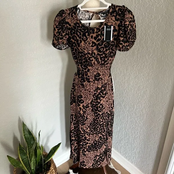 AFRM Jamie Print Open Back Short Sleeve Dress, Brown/Black Animal, Small, NWT‎ - Image 10