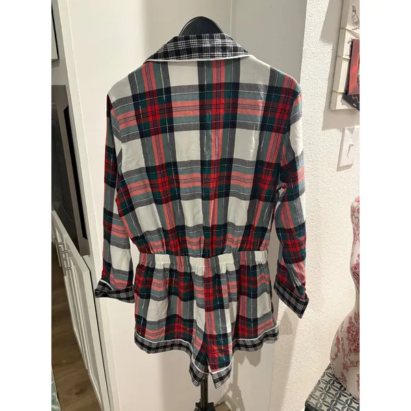 Victorias Secret Red Plaid Flannel Romper LOVE Rhinestone Sleepwear Small Lounge - Image 3
