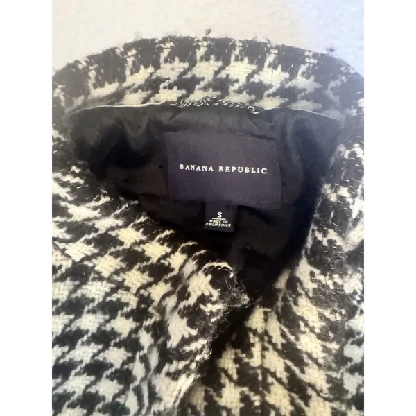 BANANA REPUBLIC Black/White houndstooth Wool Coat Cape Small - Image 14