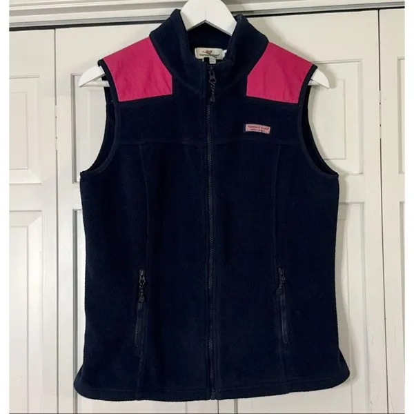 Vineyard Vines navy and pink fleece vest M - Image 2
