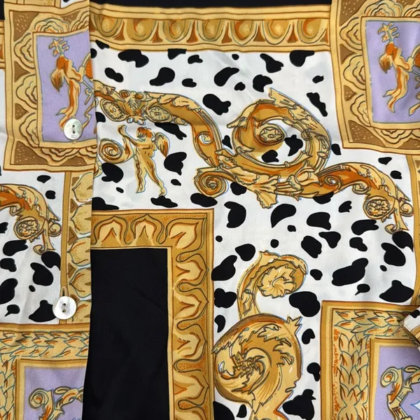 VTG 80s 90s Paolo Santini 100% silk blouse Dalmatian cherub print black white - Image 3