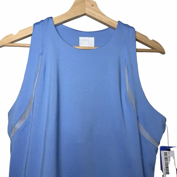 Lucky In Love Linen High Neck Action Tank Women L Peri Blue Tennis Pickleball - Image 5