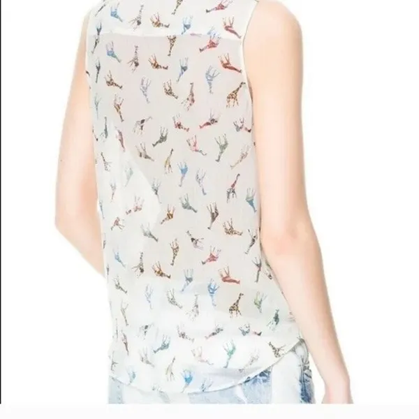 Zara Trafaluc Womens XS White Colorful Giraffe Print Sleeveless‎ Wrap Blouse Top - Image 3