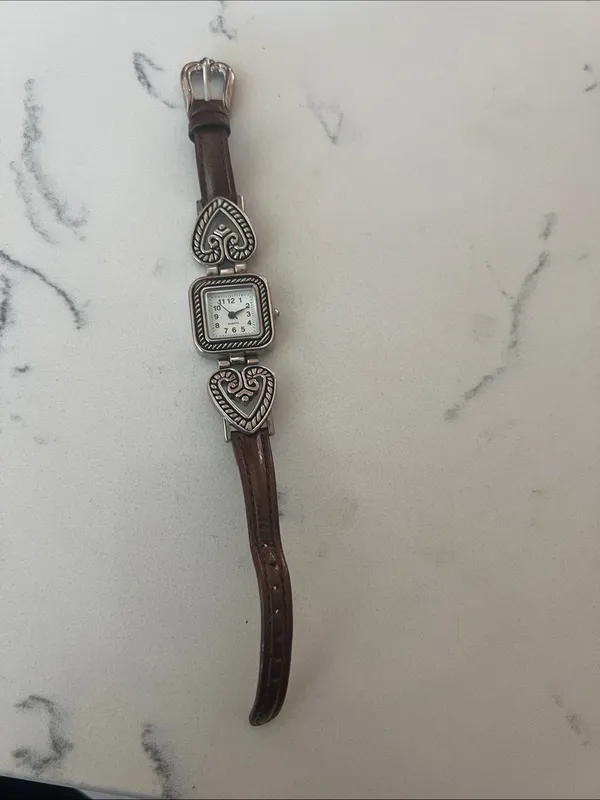 Brown Leather Heart Accent Watch with Silver - Image 3
