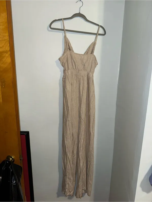 Beige Spaghetti Strap Pantsuit Tan Size L - Image 3