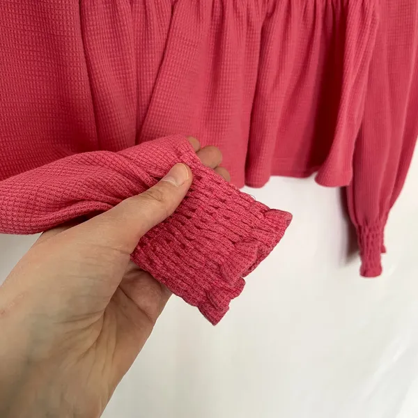 Altar'd State pink boho fairy whimsy cottagecore ruched top puffed sleeves S - Image 3