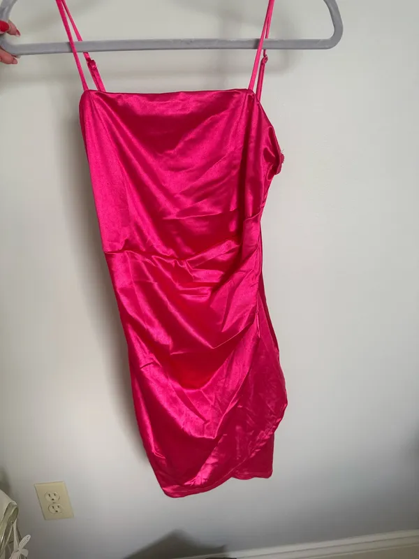 Honey and Rosie pink satin mini dress size small - Image 3