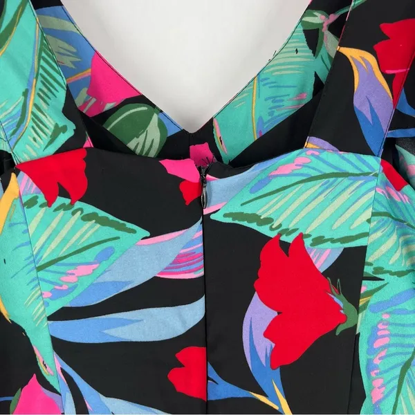 Cupio Tropical Floral Print Chiffon Ruffle Flutter‎ Sleeve V Neck Jumpsuit - Image 10