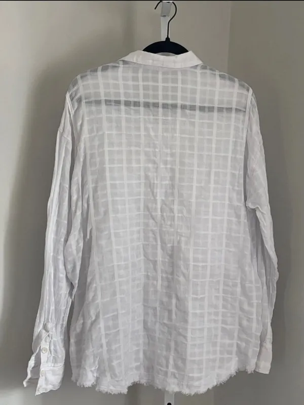 Free People Loveland Women’s White Button-Up Long Sleeve Windowpane Plaid Size L - Image 4