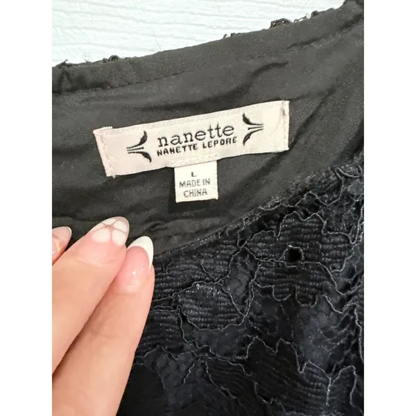 Black Floral Lace Peplum Top Square Neck NWT Size L‎ - Image 2